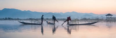 Traditional Intha Fishermen, Inle Lake, Myanmar by Jan Becke framed canvas print
