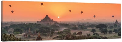 Panoramic View Of Dhammayangyi Temple And Hot Air Balloons At Sunrise, Old Bagan, Myanmar Canvas Art Print - Burma (Myanmar)