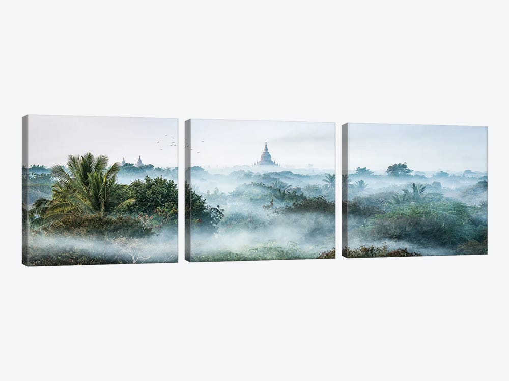Panoramic View Of Old Bagan In The Early Morning, Myanmar by Jan Becke 3-piece Canvas Wall Art
