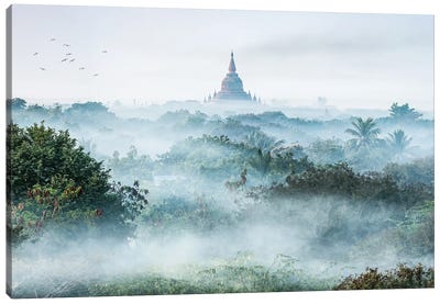Early Morning Fog In Bagan, Myanmar Canvas Art Print - Burma (Myanmar)