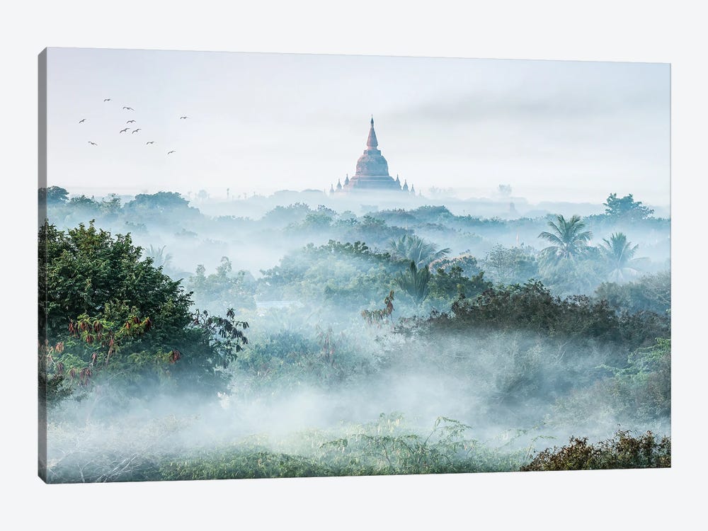 Early Morning Fog In Bagan, Myanmar by Jan Becke 1-piece Canvas Print