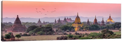 Panoramic View Of Ancient Temples At Dusk, Old Bagan, Myanmar Canvas Art Print - Old Bagan