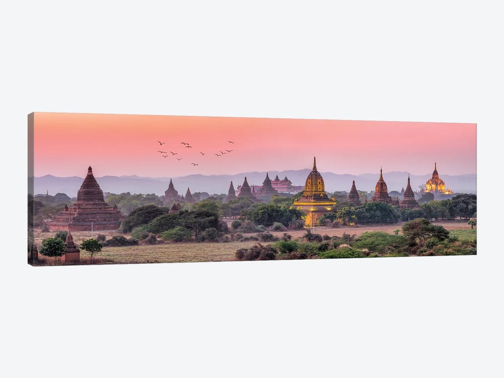 Panoramic View Of Ancient Temples At Dusk, Old Bagan, Myanmar by Jan Becke 1-piece Canvas Art
