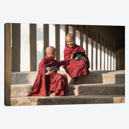 Two Young Novice Monks With Rice Bowl, Bagan, Myanmar Canvas Print #JNB1144} by Jan Becke Canvas Wall Art
