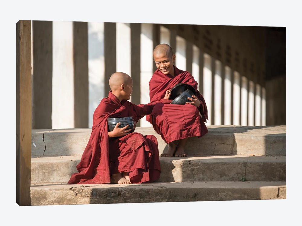 Two Young Novice Monks With Rice Bowl, Bagan, Myanmar by Jan Becke 1-piece Canvas Art Print