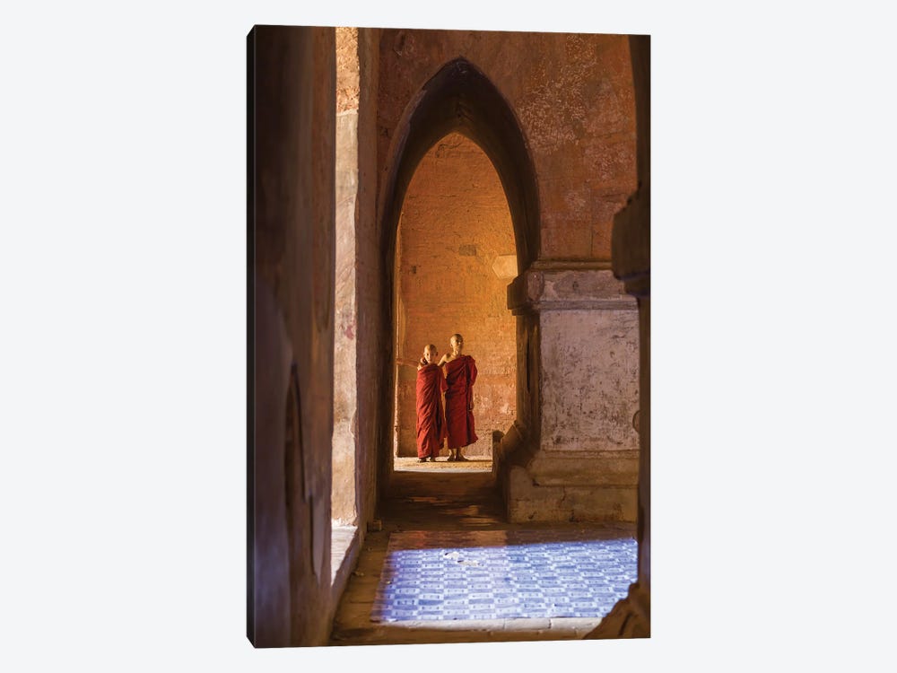 Two Young Novice Monks In An Old Temple, Bagan, Myanmar by Jan Becke 1-piece Art Print
