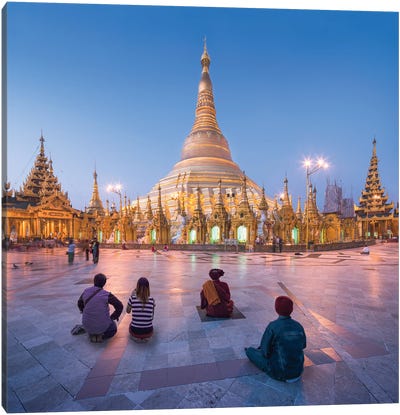 People Praying At The Shwedagon Pagoda In Yangon, Myanmar Canvas Art Print - Burma (Myanmar)