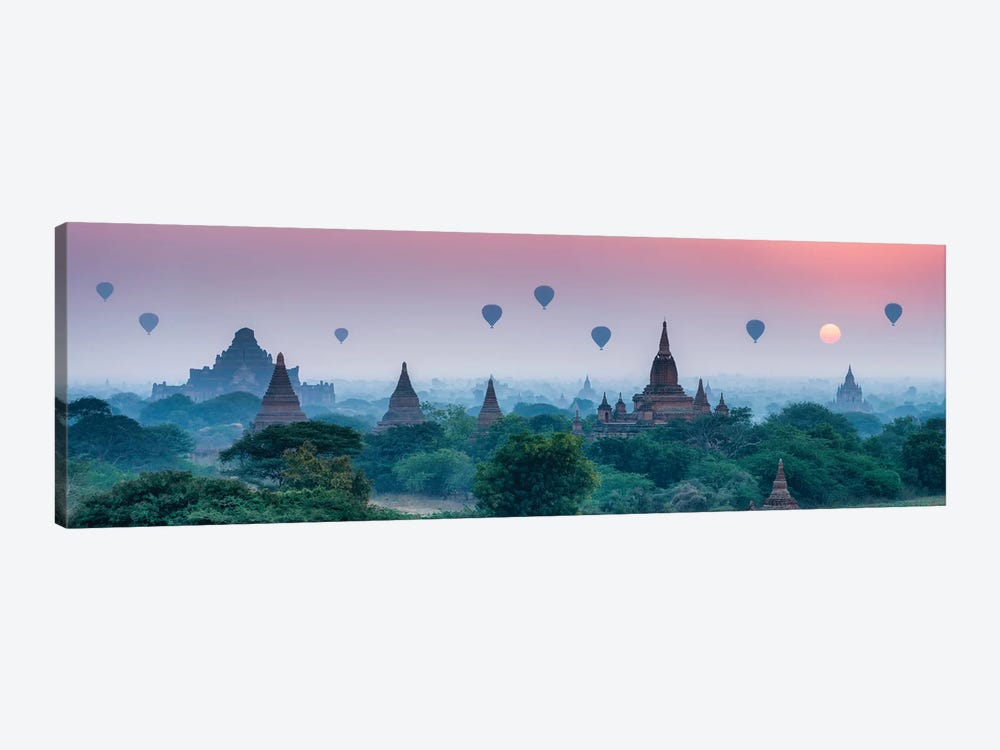Old Temples With Hot Air Balloons At Sunrise, Bagan, Myanmar by Jan Becke 1-piece Canvas Print