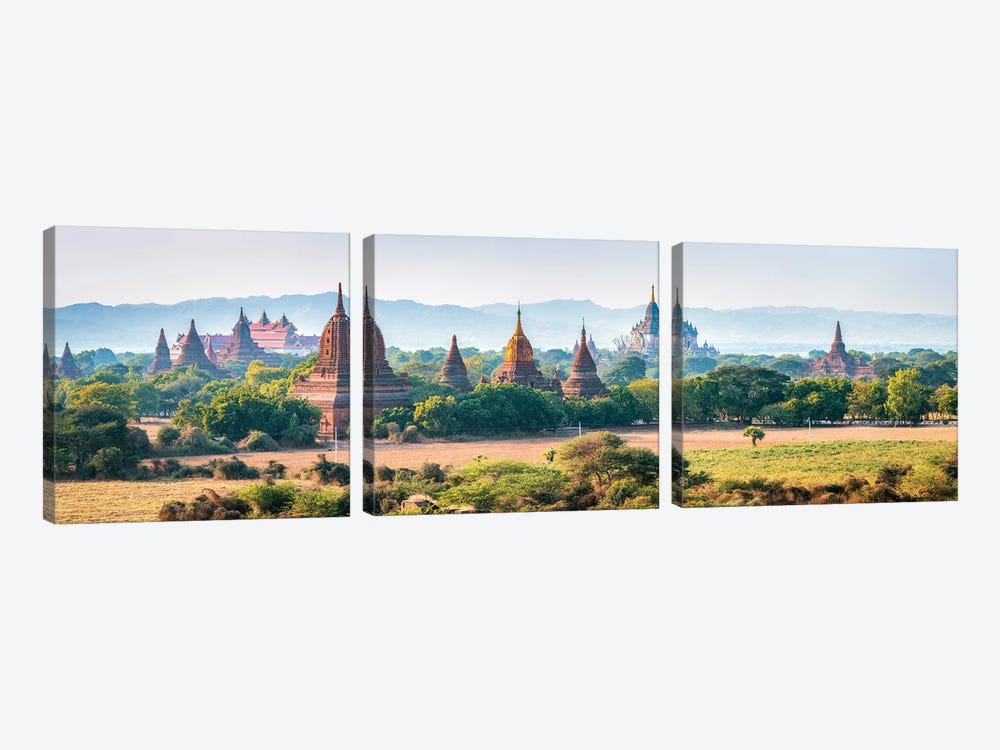 Panoramic View Of Temples In Old Bagan, Myanmar by Jan Becke 3-piece Canvas Artwork