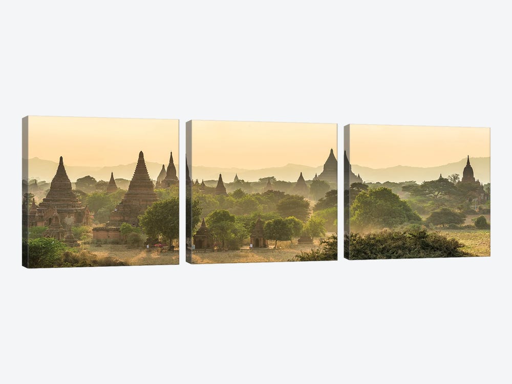 Panoramic View Of Historic Temples In Old Bagan, Myanmar by Jan Becke 3-piece Canvas Print