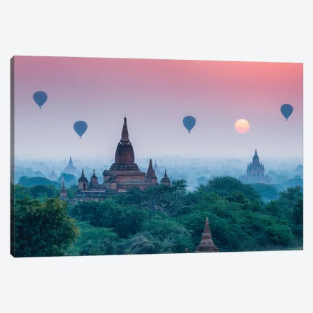 Hot Air Balloons Over The Temples Of Bagan At Sunrise, Myanmar Canvas Print #JNB1159} by Jan Becke Canvas Artwork