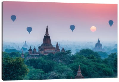 Hot Air Balloons Over The Temples Of Bagan At Sunrise, Myanmar Canvas Art Print - Old Bagan