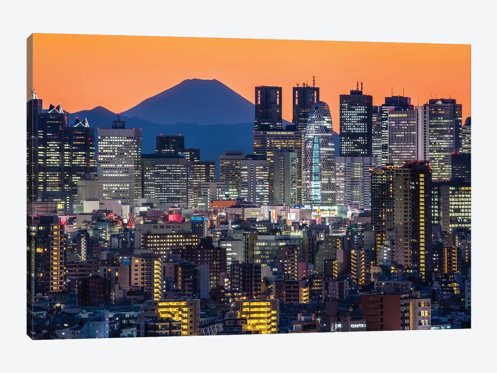 Tokyo Skyline With Mount Fuji At Night Canvas Art By Jan Becke Icanvas