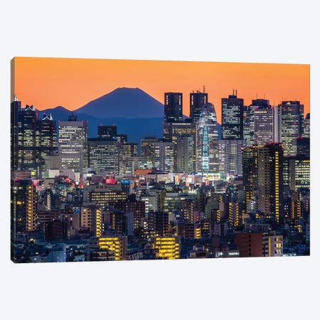 Tokyo Skyline With Mount Fuji At Night Canvas Print #JNB115} by Jan Becke Canvas Art