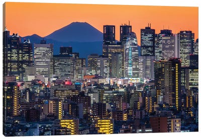 Tokyo Skyline With Mount Fuji At Night Canvas Art Print - Tokyo