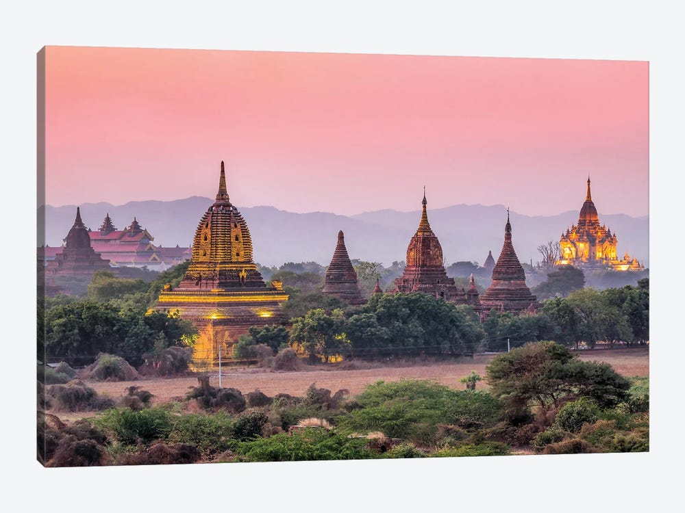 Historic Temples At Dusk, Old Bagan, Myanmar by Jan Becke 1-piece Canvas Art Print
