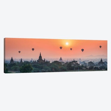 Hot Air Balloons Flying Over Temples At Sunrise, Bagan, Myanmar Canvas Print #JNB1163} by Jan Becke Canvas Art Print