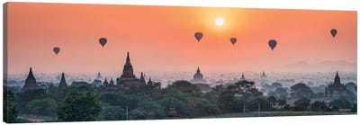 Hot Air Balloons Flying Over Temples At Sunrise, Bagan, Myanmar Canvas Art Print - Old Bagan