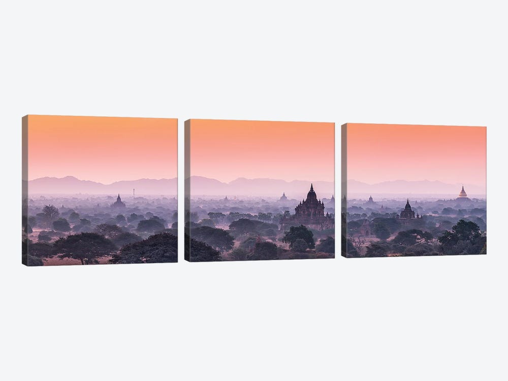 Ancient Temples At Dawn, Old Bagan, Myanmar by Jan Becke 3-piece Canvas Print