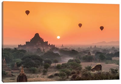 Dhammayangyi Temple And Hot Air Balloons At Sunrise, Bagan, Myanmar Canvas Art Print - Burma (Myanmar)