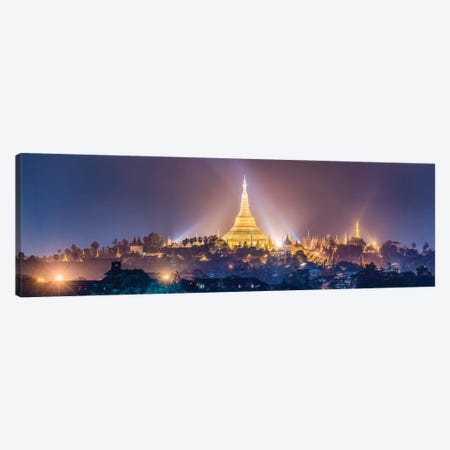 Panoramic View Of The Golden Shwedagon Pagoda In Yangon At Night, Myanmar Canvas Print #JNB1170} by Jan Becke Canvas Wall Art