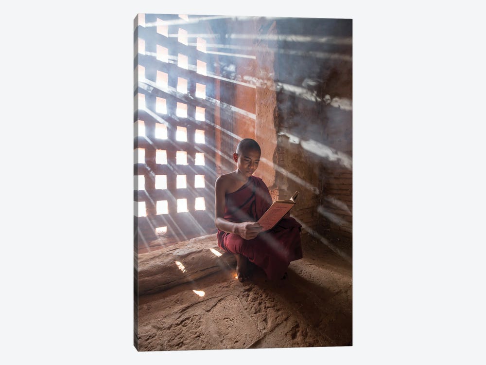 Burmese Monk Reading A Book, Bagan, Myanmar by Jan Becke 1-piece Canvas Artwork