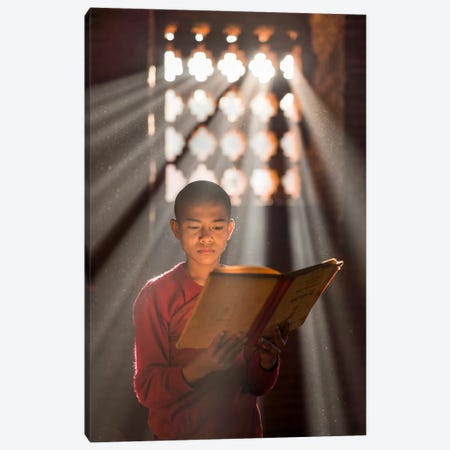 Young Burmese Monk Reading A Book, Bagan, Myanmar Canvas Print #JNB1175} by Jan Becke Canvas Print