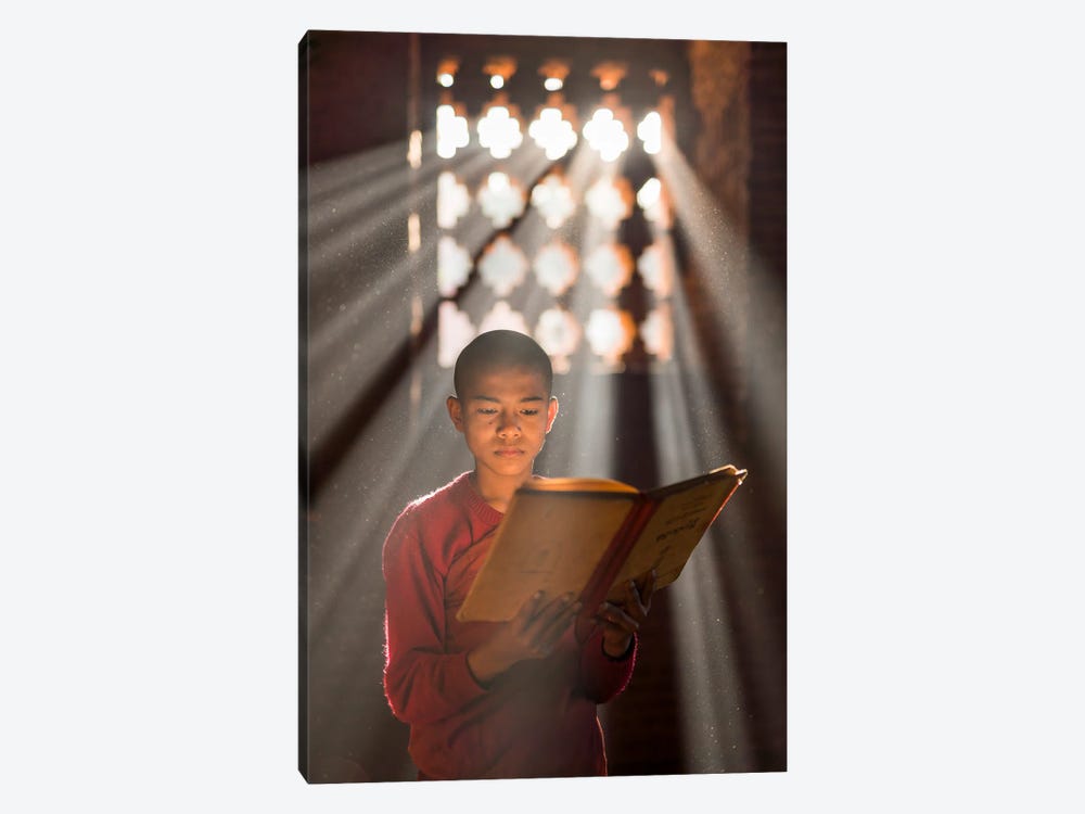 Young Burmese Monk Reading A Book, Bagan, Myanmar by Jan Becke 1-piece Canvas Print