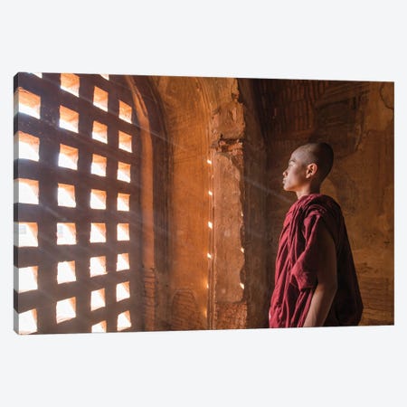 Burmese Monk Looking Out Of A Window At A Temple In Bagan, Myanmar Canvas Print #JNB1176} by Jan Becke Canvas Print