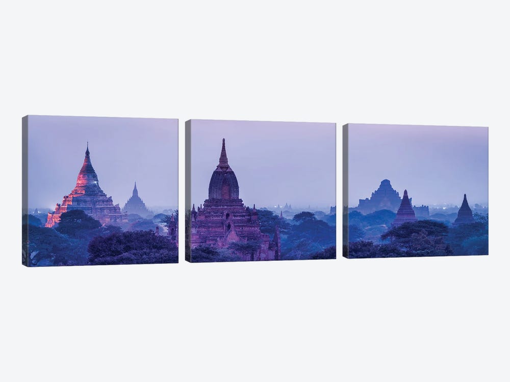Ancient Temples At Dusk, Old Bagan, Myanmar by Jan Becke 3-piece Canvas Art Print