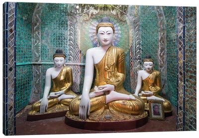 Buddha Statues At The Shwedagon Pagoda In Yangon, Myanmar Canvas Art Print - Southeast Asian Culture