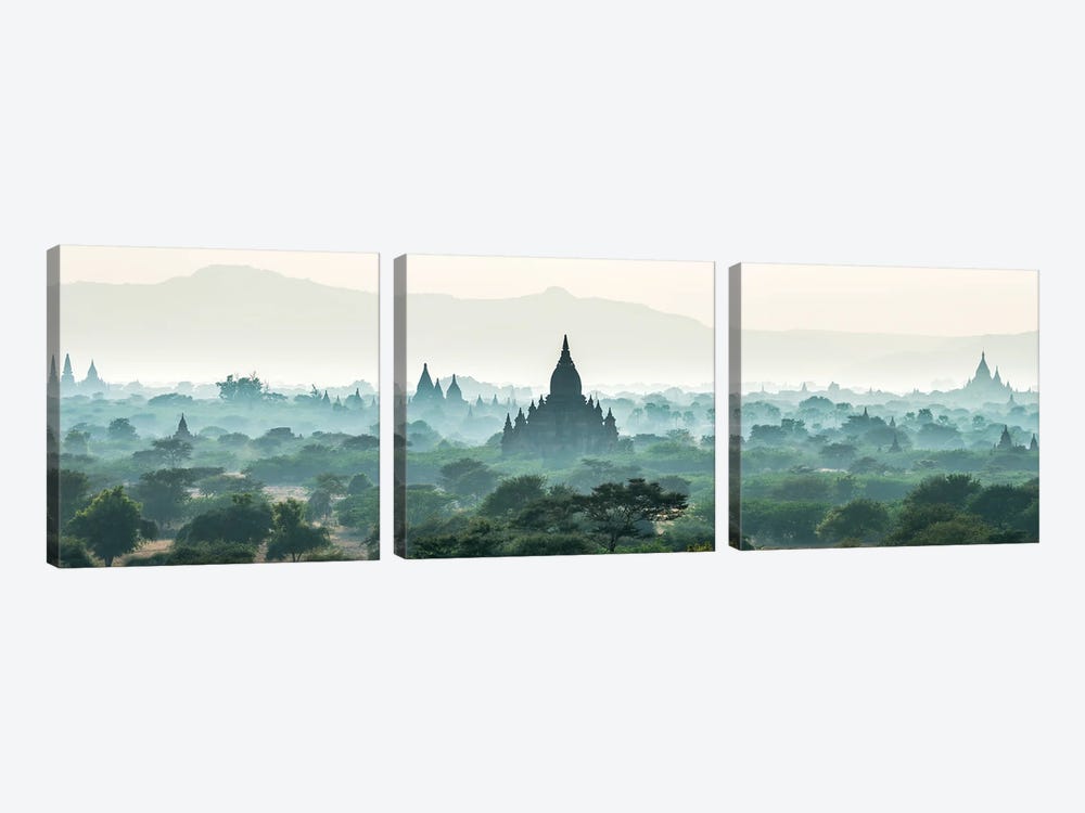 Early Morning Fog Over The Temples In Bagan, Myanmar by Jan Becke 3-piece Canvas Artwork