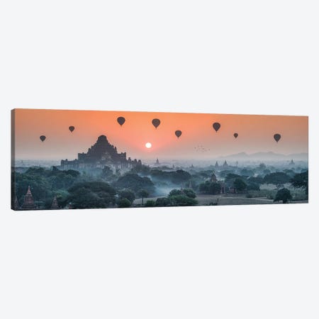 Panoramic View Of Dhammayangyi Temple And Hot Air Balloons At Sunrise, Bagan, Myanmar Canvas Print #JNB1182} by Jan Becke Canvas Print