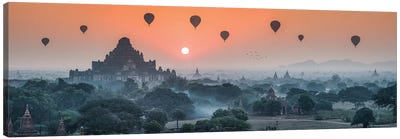 Panoramic View Of Dhammayangyi Temple And Hot Air Balloons At Sunrise, Bagan, Myanmar Canvas Art Print - Burma (Myanmar)