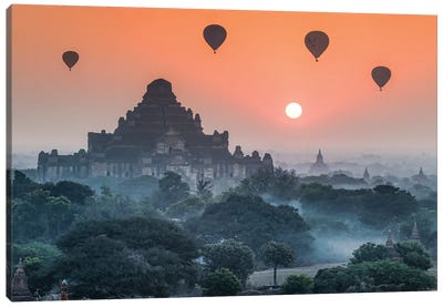 Dhammayangyi Temple And Hot Air Balloons At Sunrise, Old Bagan, Myanmar Canvas Art Print - Old Bagan