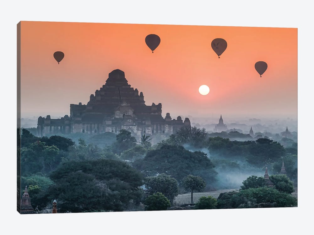 Dhammayangyi Temple And Hot Air Balloons At Sunrise, Old Bagan, Myanmar by Jan Becke 1-piece Canvas Art