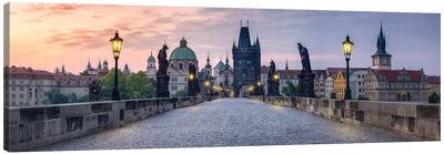 Panoramic View Of The Charles Bridge In Prague, Czech Republic Canvas Art Print - Bridge Art