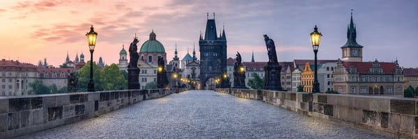 Bridges: Panoramic View Of The Charles Bridge In Prague, Czech Republic by Jan Becke