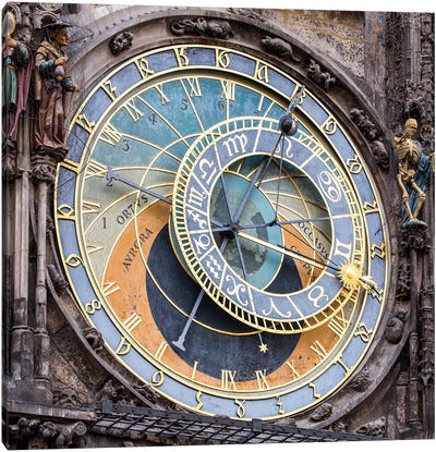 Astronomical Clock In Prague, Czech Republic Canvas Art Print - Dark Academia