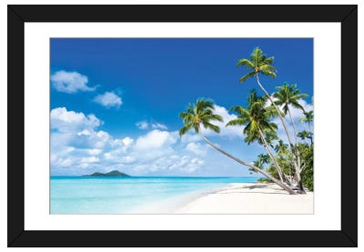 Tropical Beach With Palm Trees Paper Art Print - Beach Art