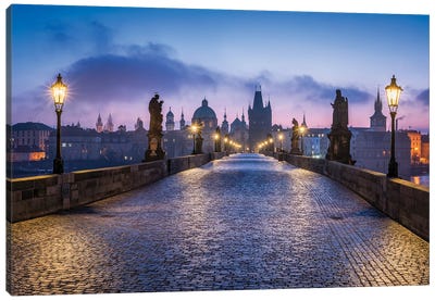 Charles Bridge In Prague, Czech Republic Canvas Art Print - Urban Scenic Photography