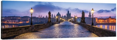 Panoramic View Of The Charles Bridge In Prague At Dusk, Czech Republic Canvas Art Print - Czech Republic Art