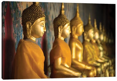 Golden Buddha Statues At Wat Arun, Bangkok, Thailand Canvas Art Print - Southeast Asian Culture