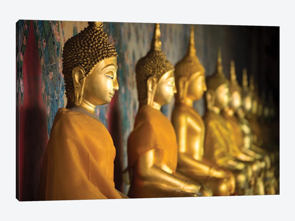 Golden Buddha Statues At Wat Arun, Bangkok, Thailand by Jan Becke 1-piece Art Print