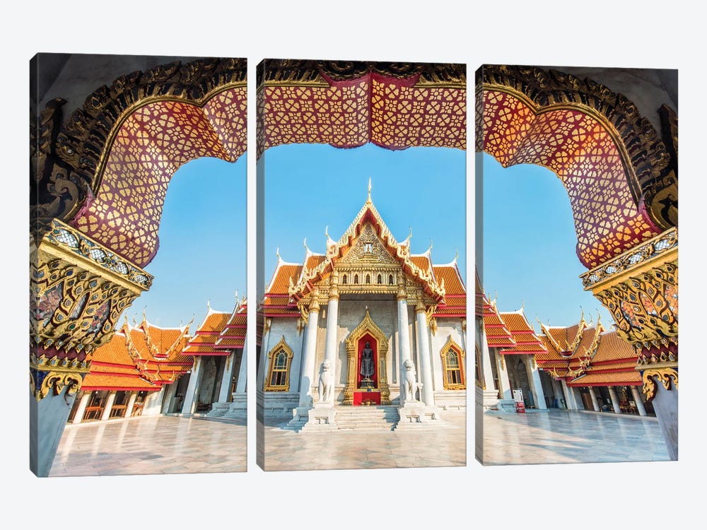 Wat Benchamabophit Also Known As The Marble Temple, Bangkok, Thailand 3-piece Art Print