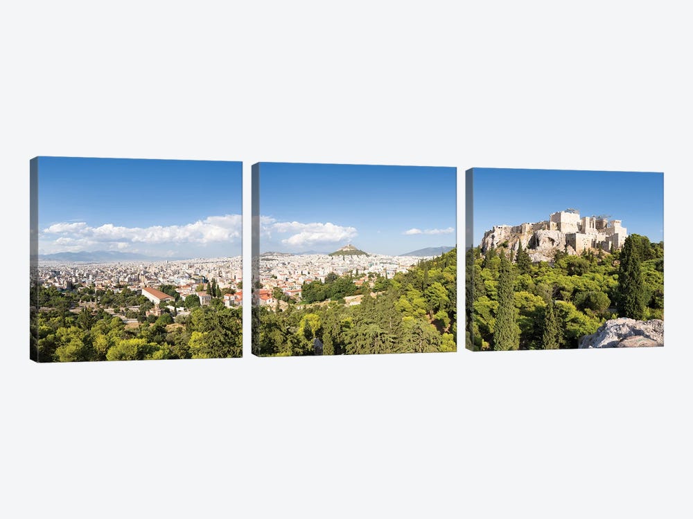 Panoramic View Of Athens With Acropolis And Lykabettus Hill, Greece by Jan Becke 3-piece Canvas Wall Art