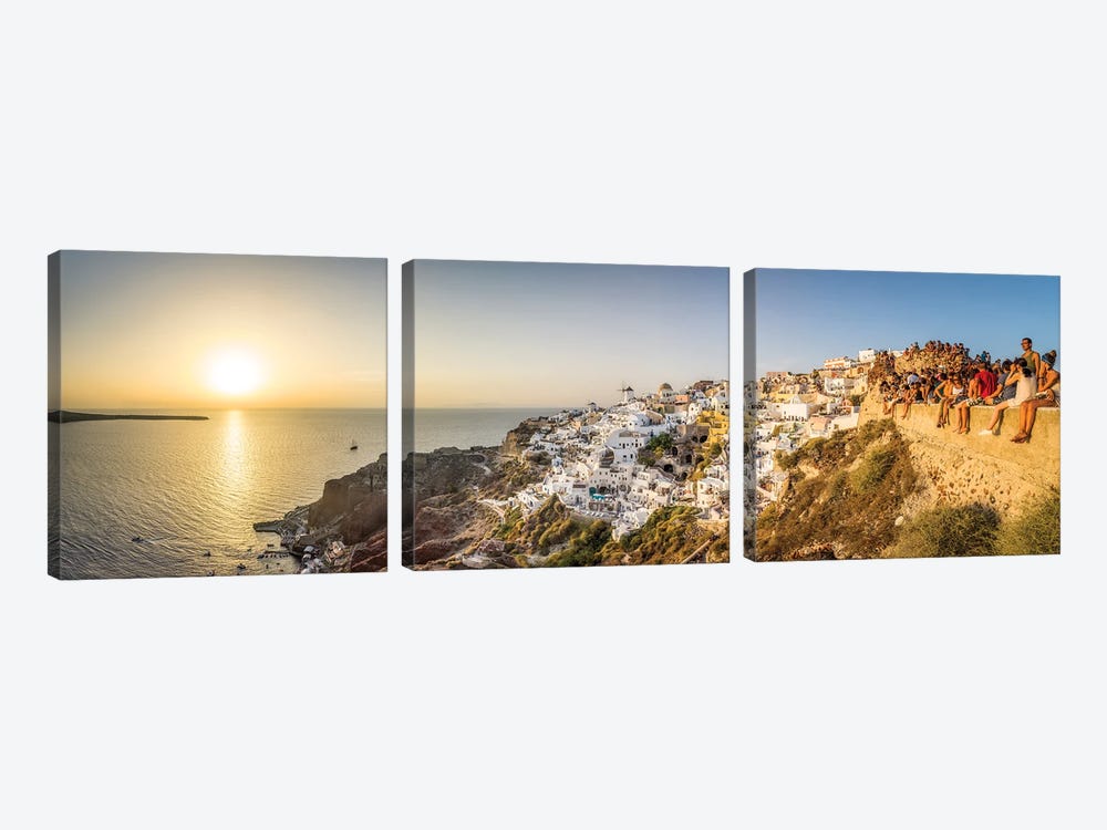 Oia Sunset Panorama, Santorini, Greece by Jan Becke 3-piece Canvas Print
