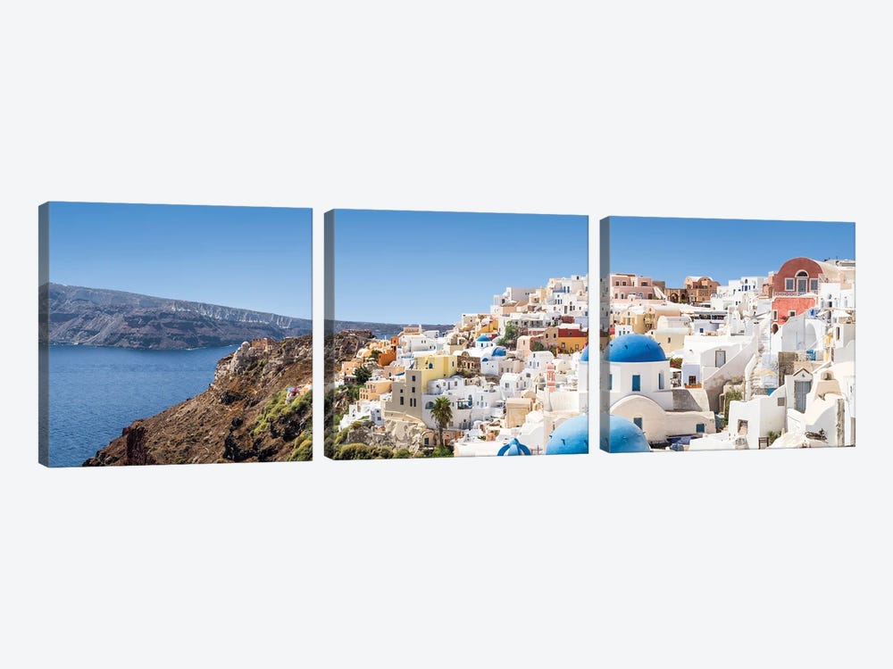 Panoramic View Of Oia And The Caldera, Santorini, Greece by Jan Becke 3-piece Canvas Wall Art