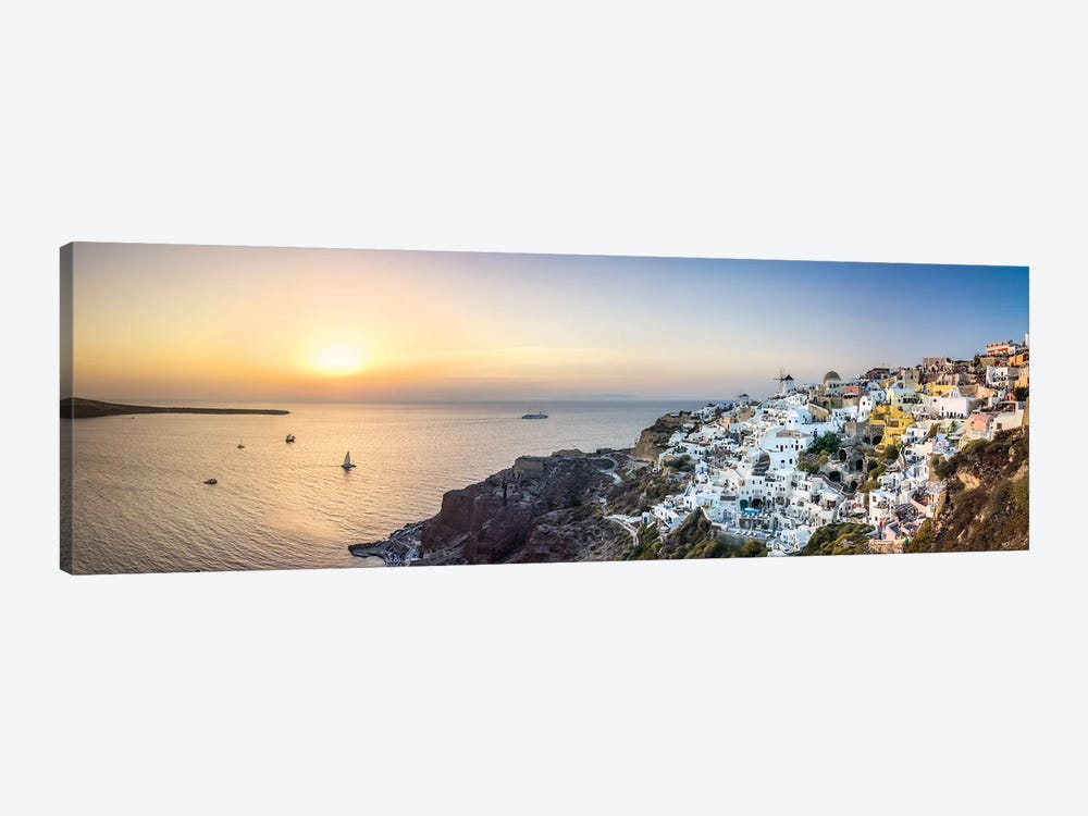 Panoramic Sunset View Of Oia And The Caldera, Santorini, Greece by Jan Becke 1-piece Canvas Print