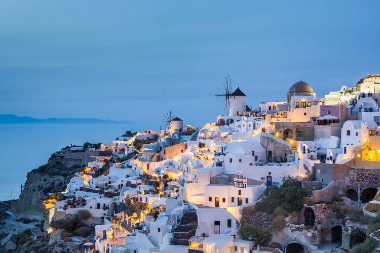 Village Of Oia At Night, Santorini, Greece